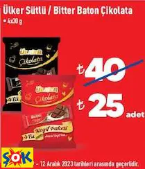 ÜLKER SÜTLÜ / BİTTER BATON ÇİKOLATA • 4X30 G